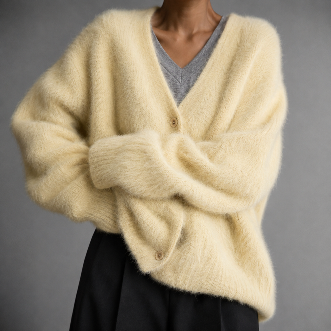 Women's Knit Cardigan – Relaxed Knit V-Neck And Button-Up