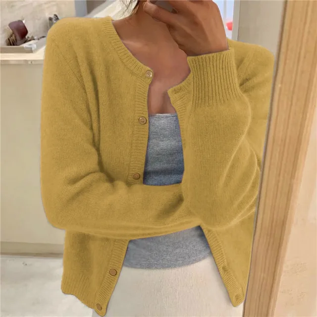 Women's Soft Knit Cardigan with Button Front and Round Neckline in Black | Invictora.com