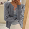 Women's Soft Knit Cardigan with Button Front and Round Neckline in Gray | Invictora.com