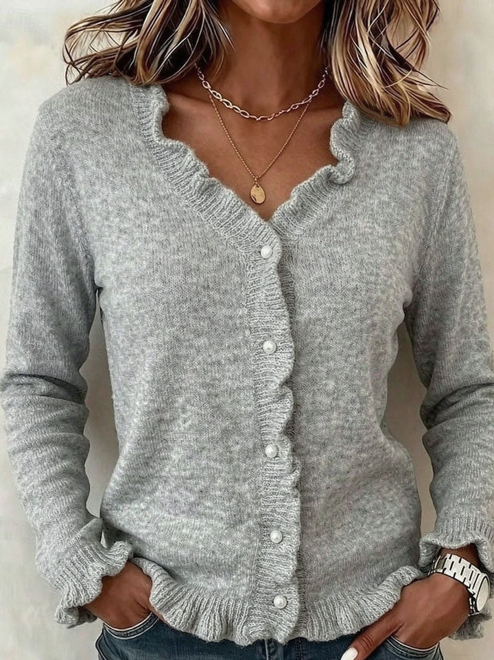 Women's Knit Cardigan – Frill Trim And V-Neck