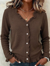 Women's Knit Cardigan – Frill Trim And V-Neck