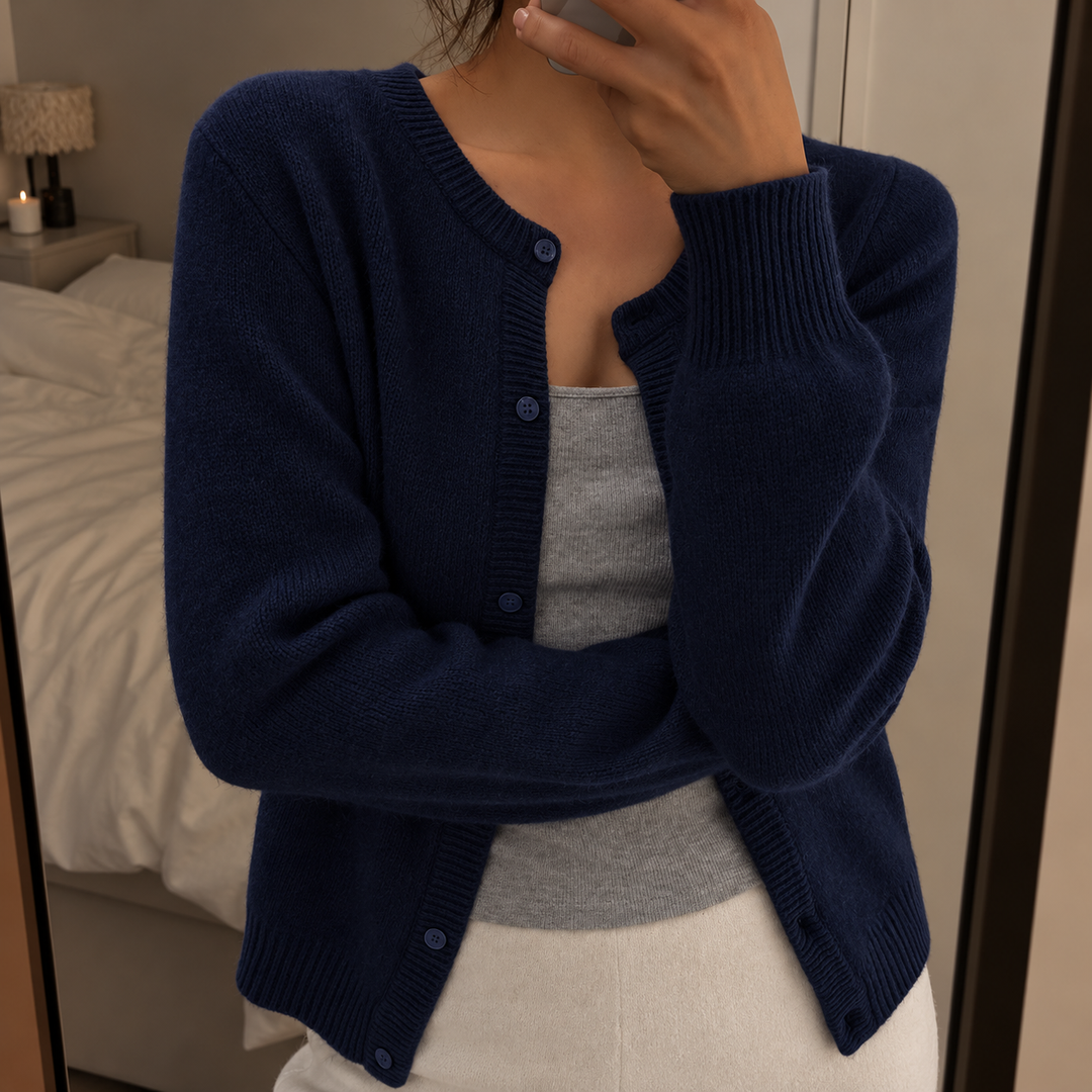 Women's Knit Cardigan – Round Neck And Button-Up