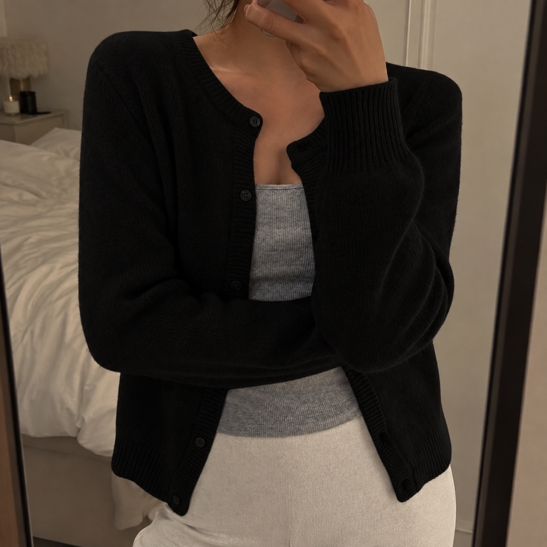 Women's Knit Cardigan – Round Neck And Button-Up