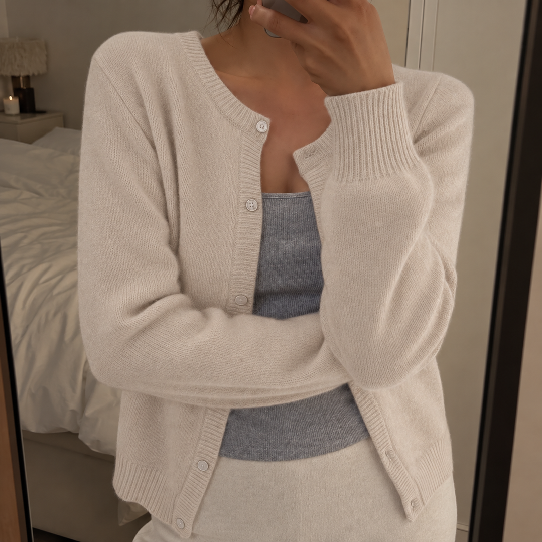 Women's Knit Cardigan – Round Neck And Button-Up