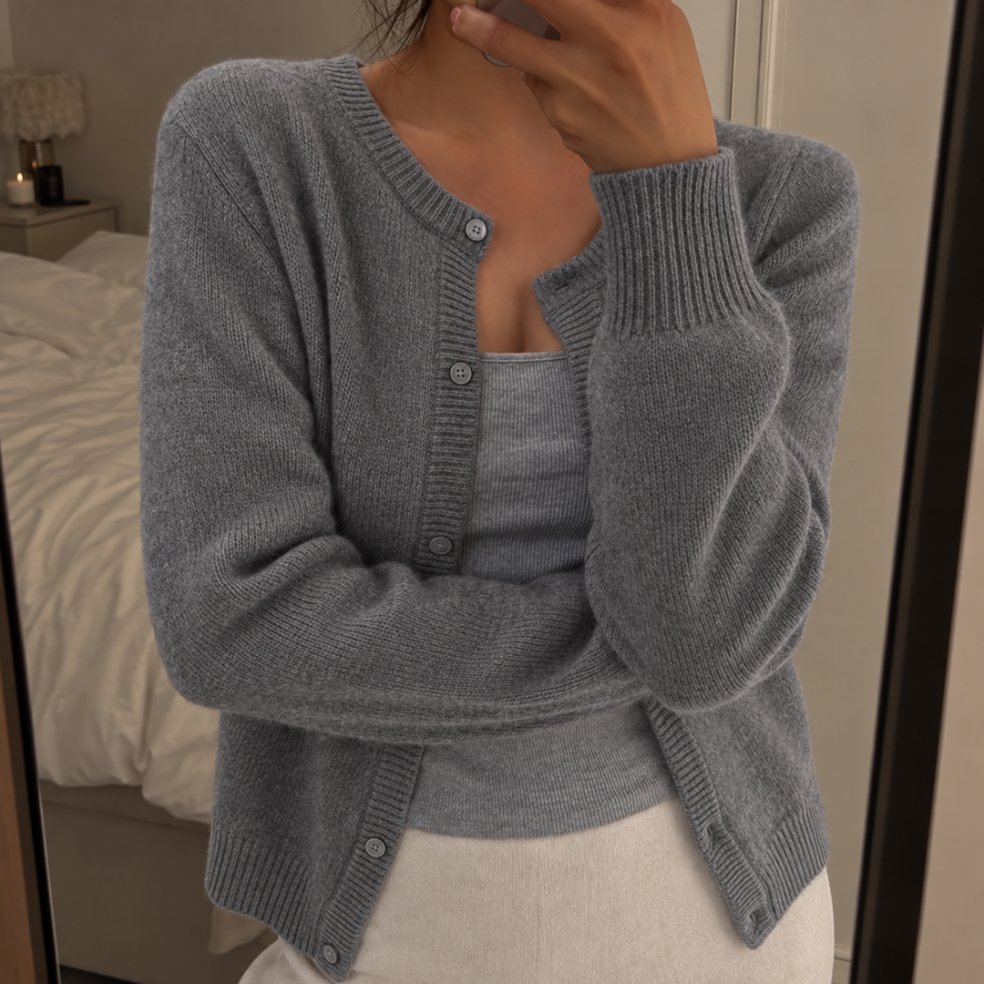 Women's Knit Cardigan – Round Neck And Button-Up