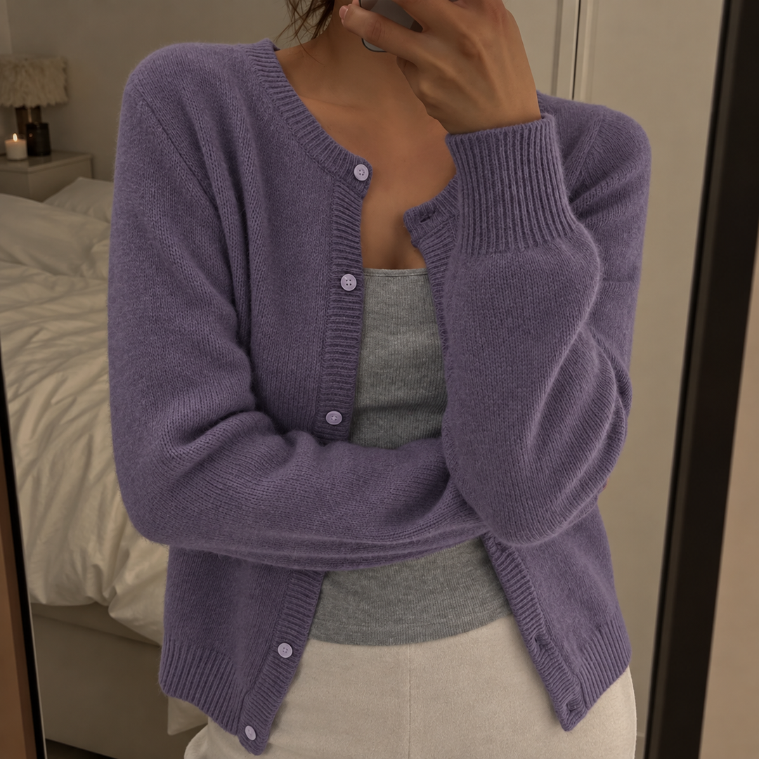 Women's Knit Cardigan – Round Neck And Button-Up