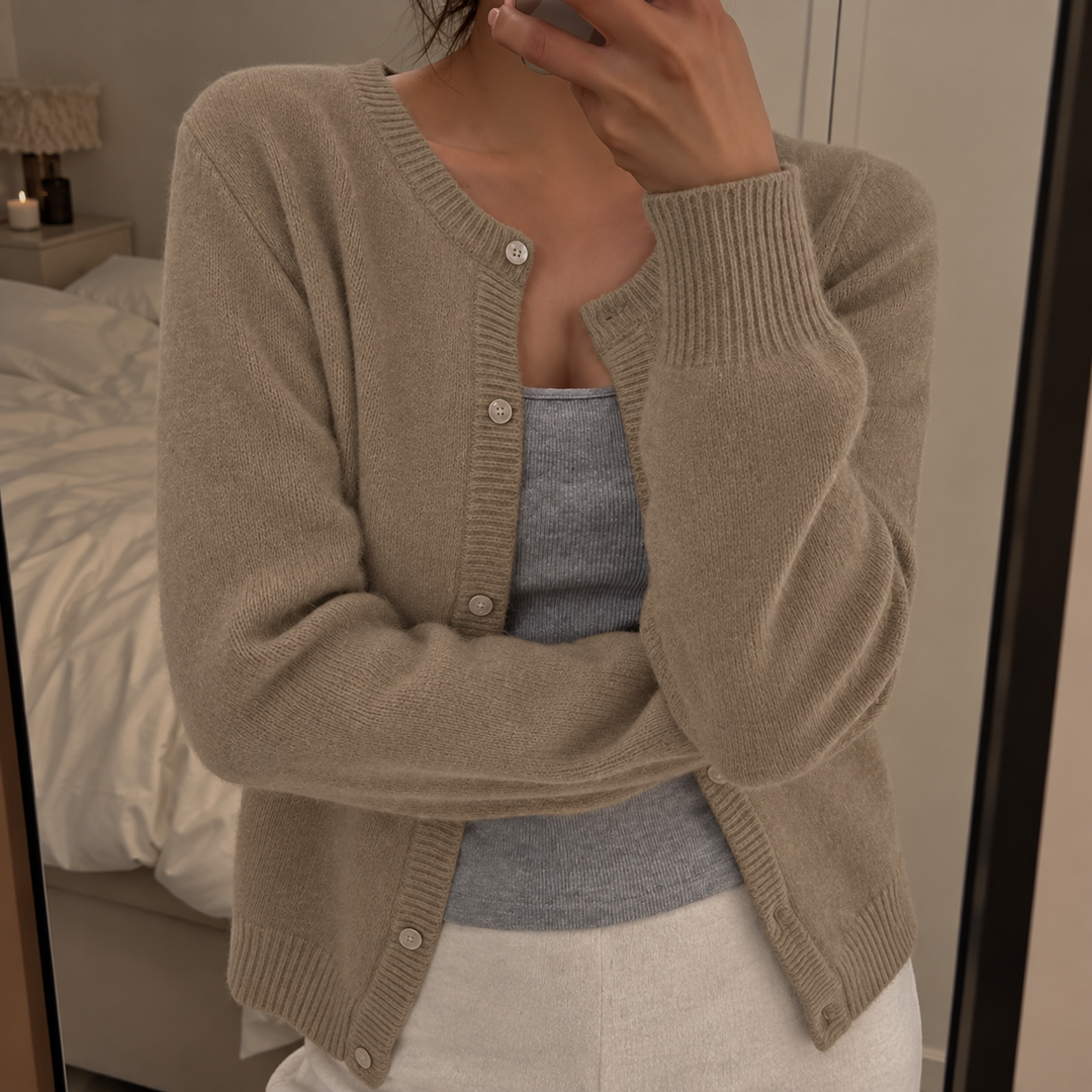 Women's Knit Cardigan – Round Neck And Button-Up