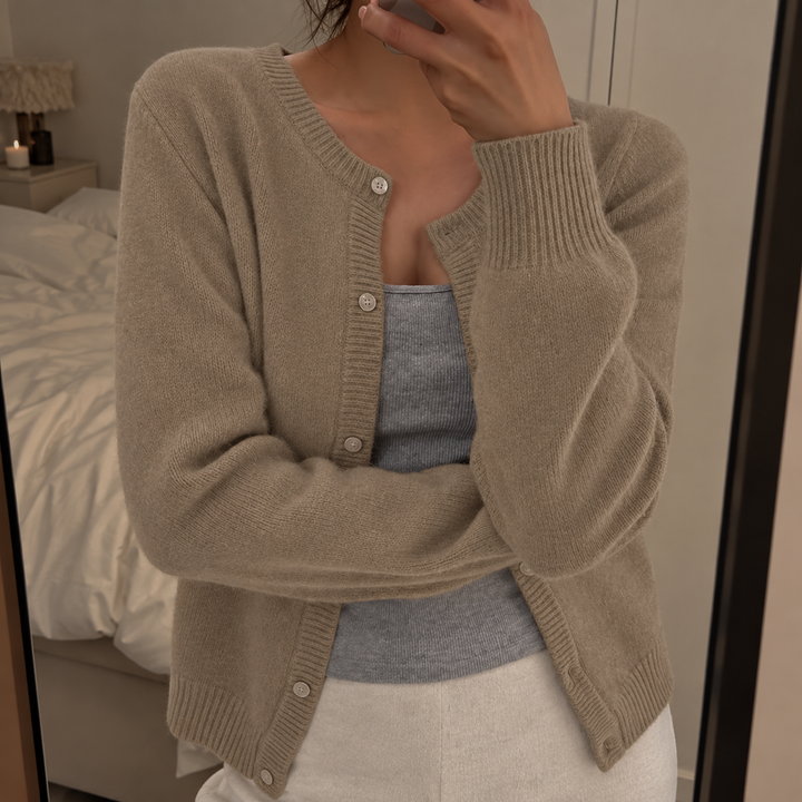 Women's Knit Cardigan – Round Neck And Button-Up