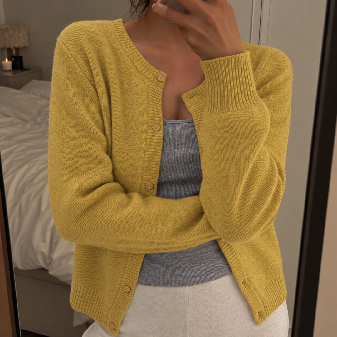 Women's Knit Cardigan – Round Neck And Button-Up