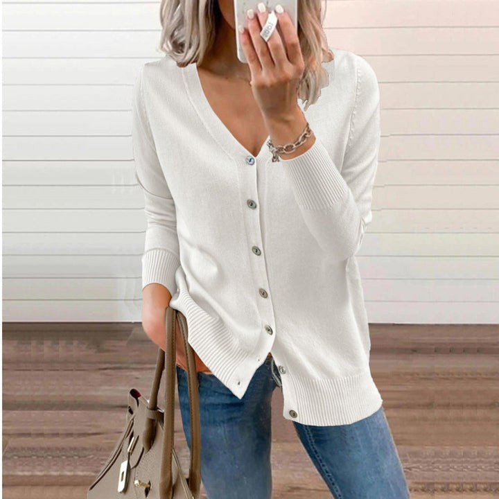 Women's Knit Cardigan – V-Neck And Ribbed Cuffs