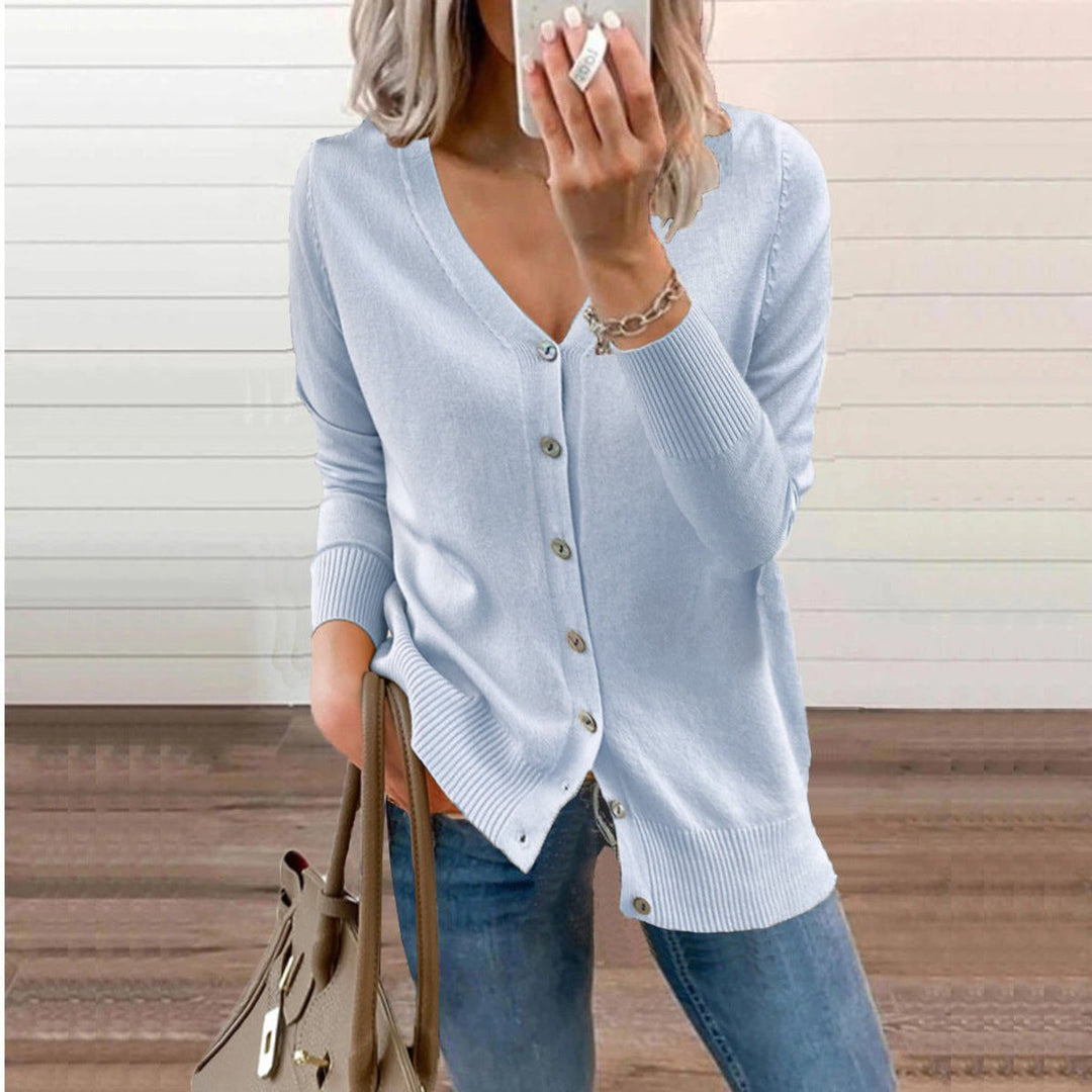 Women's Knit Cardigan – V-Neck And Ribbed Cuffs