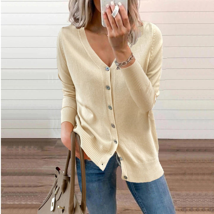 Women's Knit Cardigan – V-Neck And Ribbed Cuffs