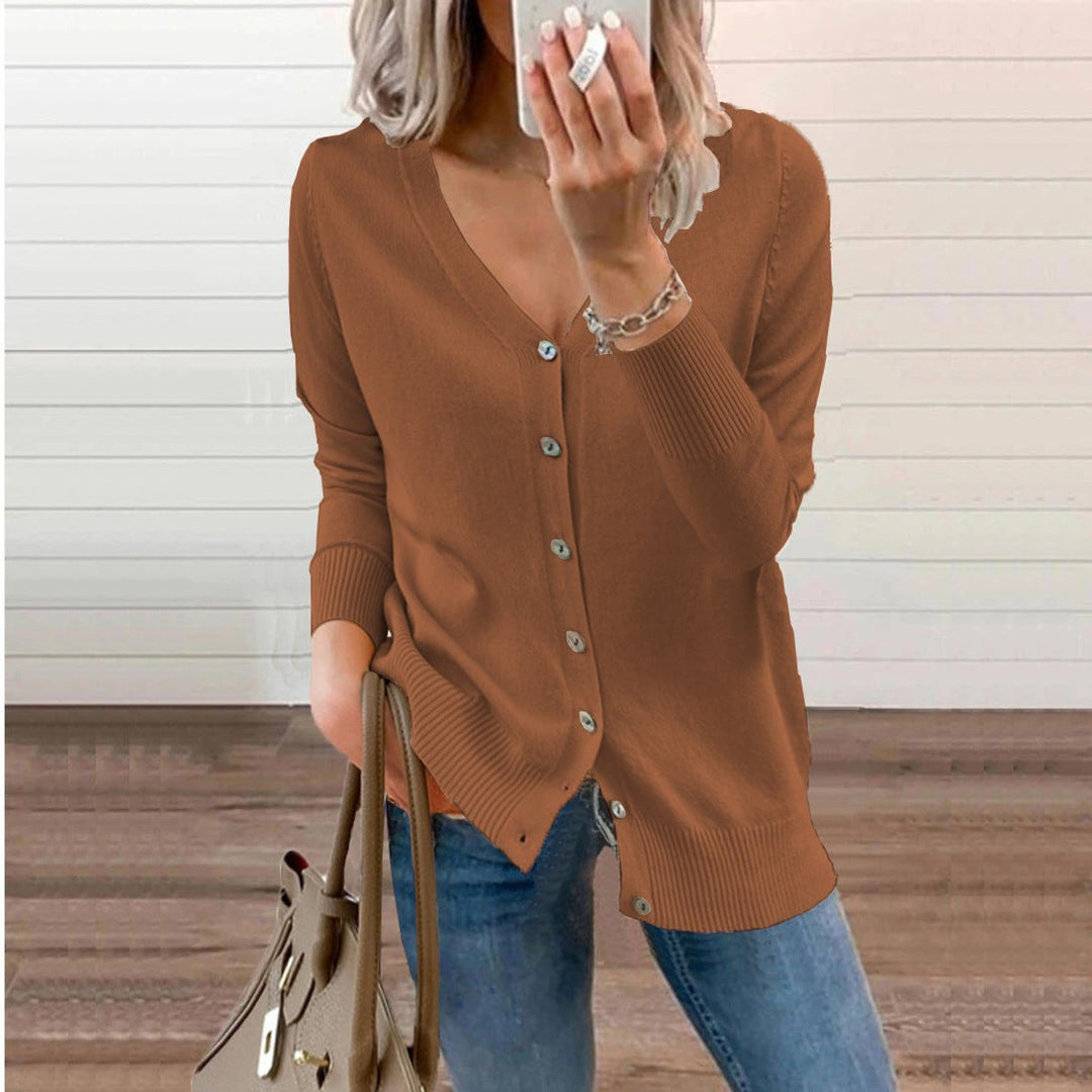 Women's Knit Cardigan – V-Neck And Ribbed Cuffs
