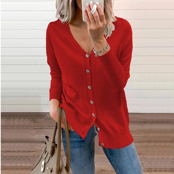 Women's Knit Cardigan – V-Neck And Ribbed Cuffs