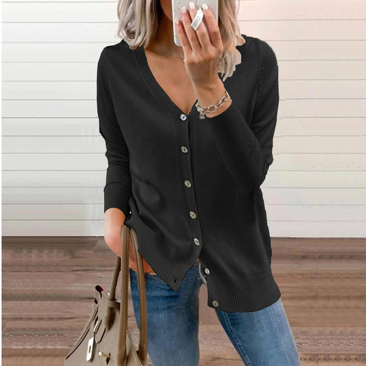 Women's Knit Cardigan – V-Neck And Ribbed Cuffs
