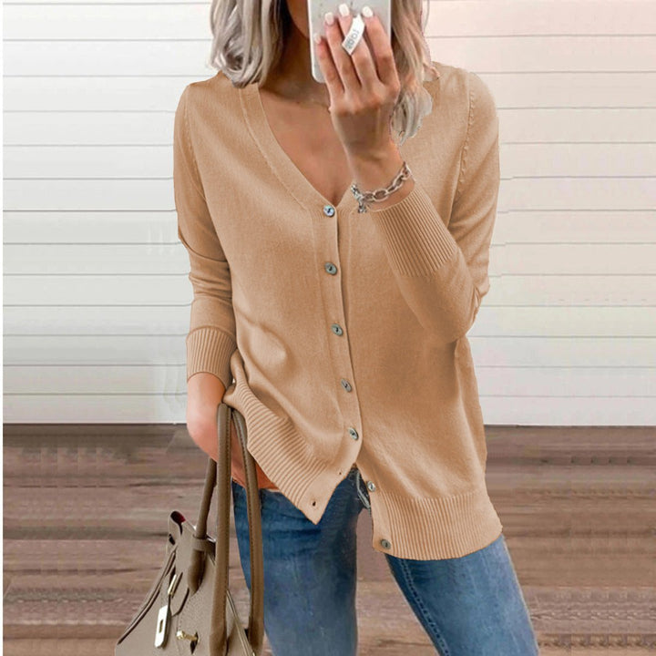 Women's Knit Cardigan – V-Neck And Ribbed Cuffs