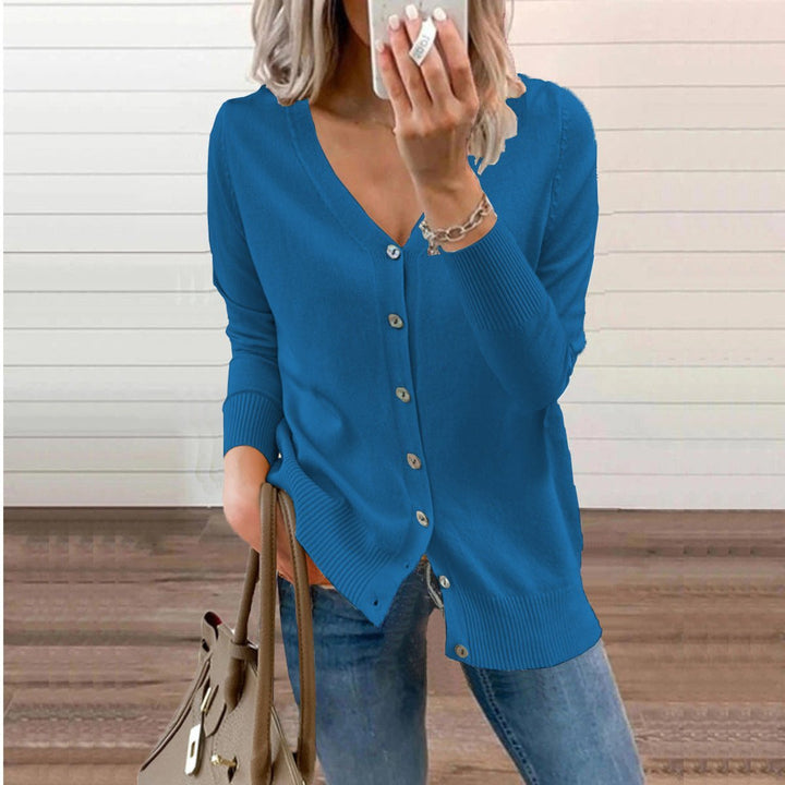 Women's Knit Cardigan – V-Neck And Ribbed Cuffs