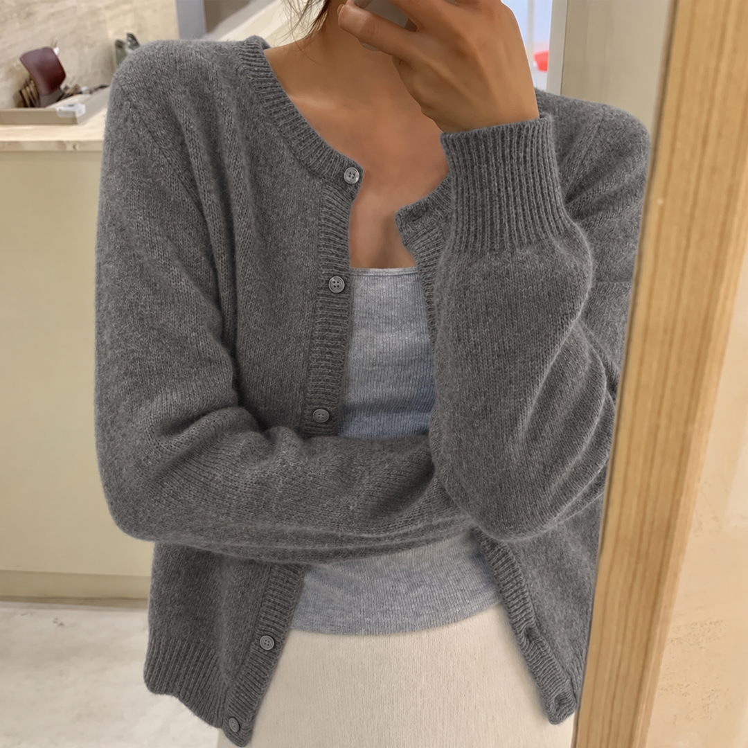 Women's Knit Cardigan – Button-Up And Round Neck