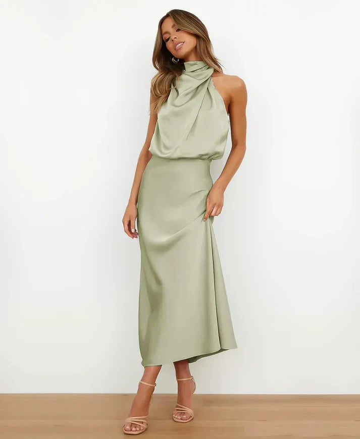Women's Midi Dress – Draped Halter Neck