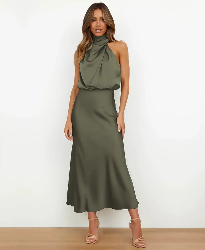 Women's Midi Dress – Draped Halter Neck
