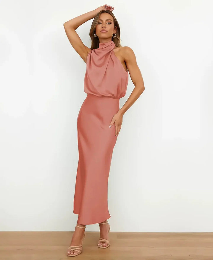 Women's Midi Dress – Draped Halter Neck