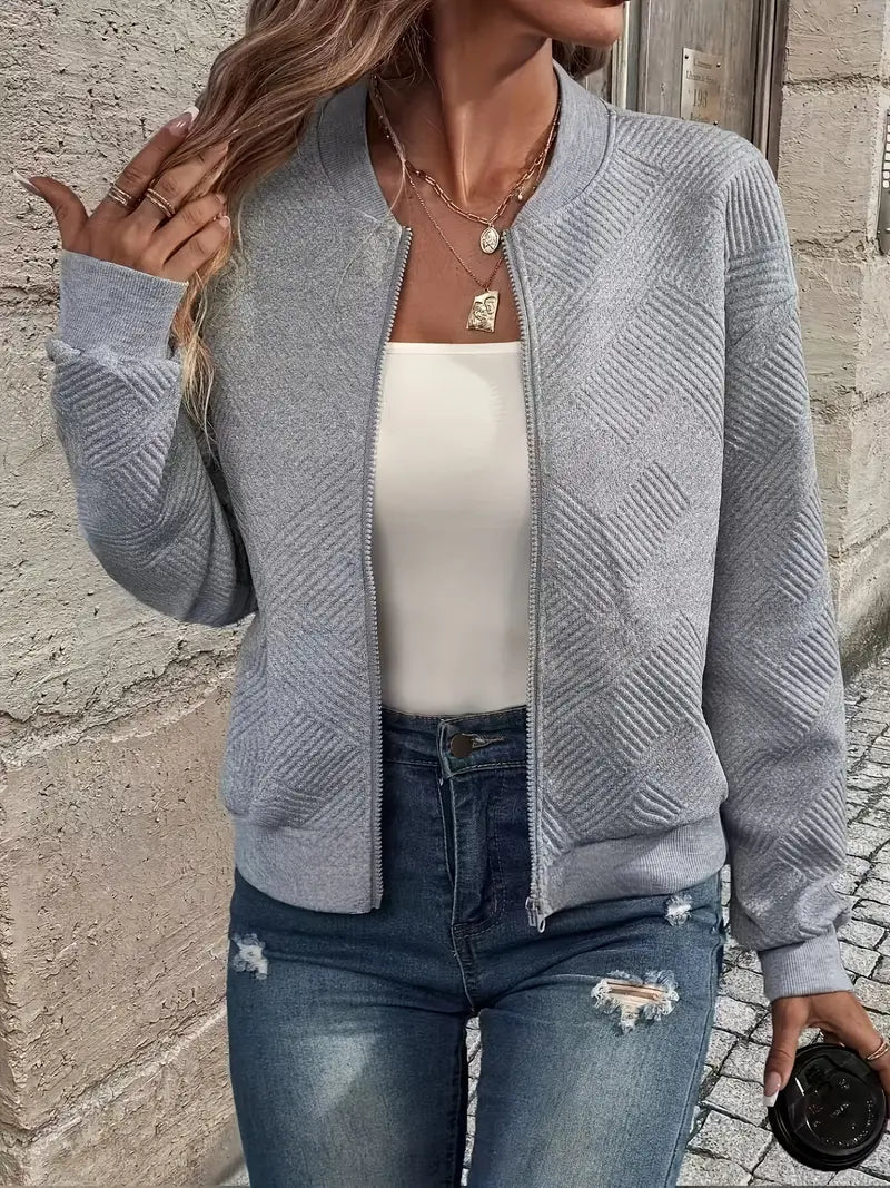 Women's Knit Cardigan – Textured Knit Zip-Up Ribbed Trim