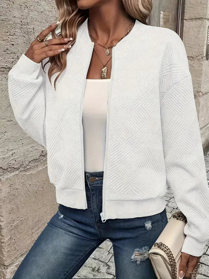 Women's Knit Cardigan – Textured Knit Zip-Up Ribbed Trim