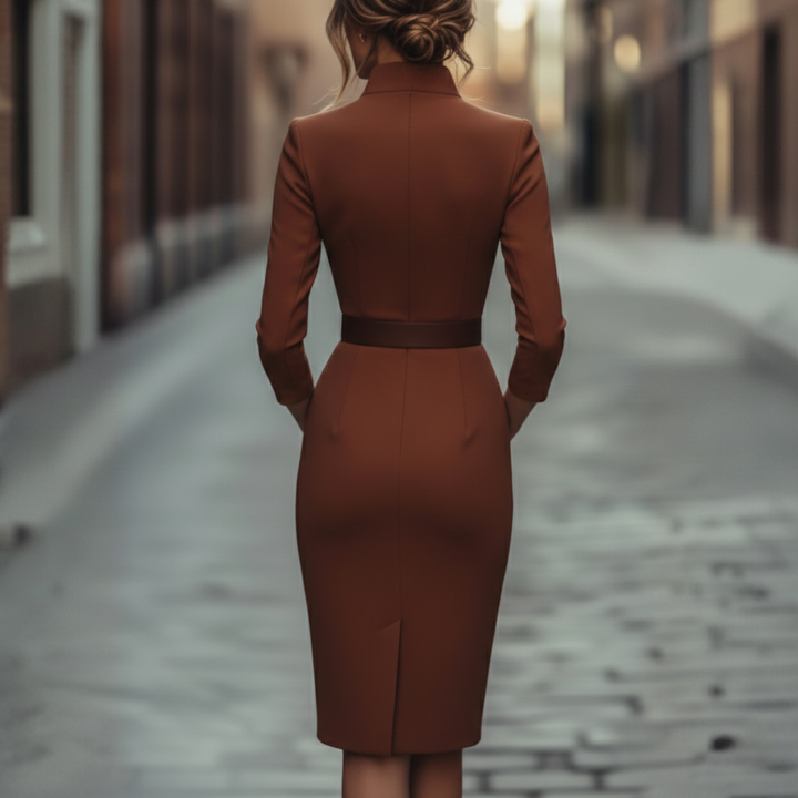 Women's Zelda Belted Wrap Midi Dress in Navy | Invictora.com