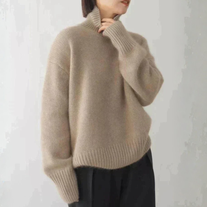 Women's Marais Cashmere Turtleneck Sweater in Taupe | Invictora.com