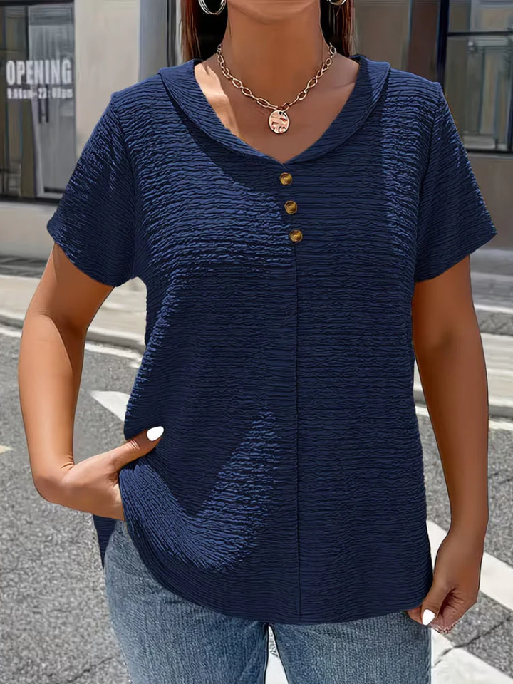 Women's Lunara – Elegant Women's V-Neck Button Top in Blue | Invictora.com