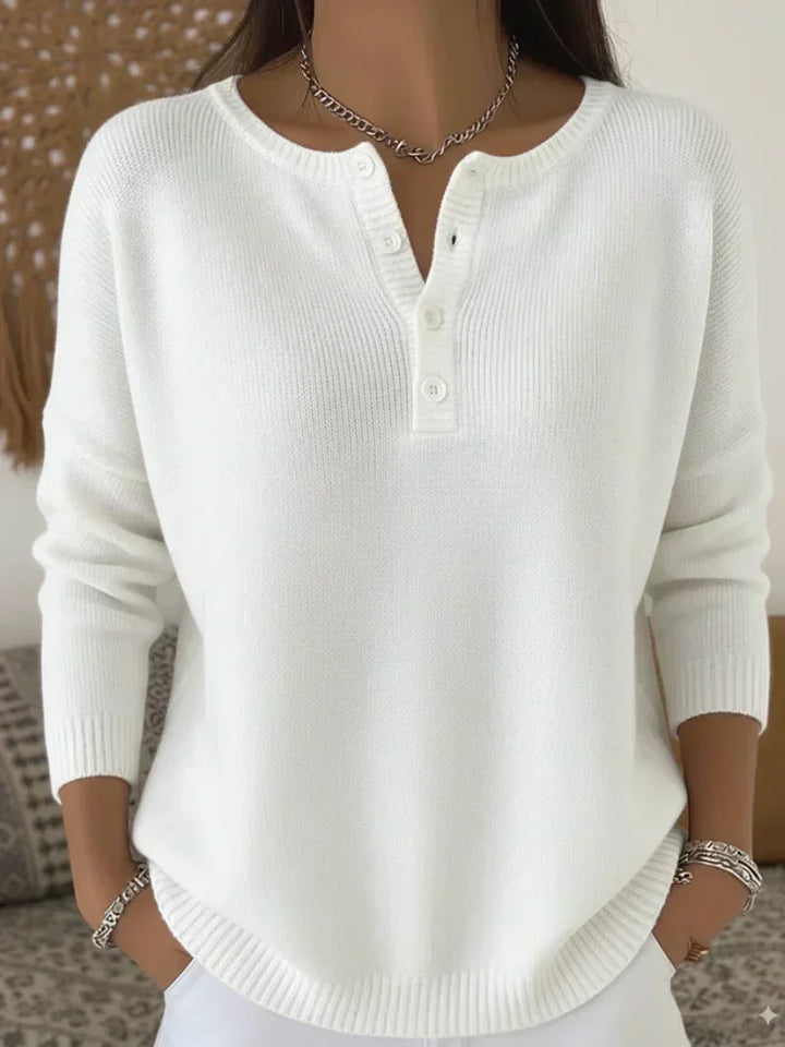 Women's Jumper – Ribbed Henley Button Drop-Shoulder Knit