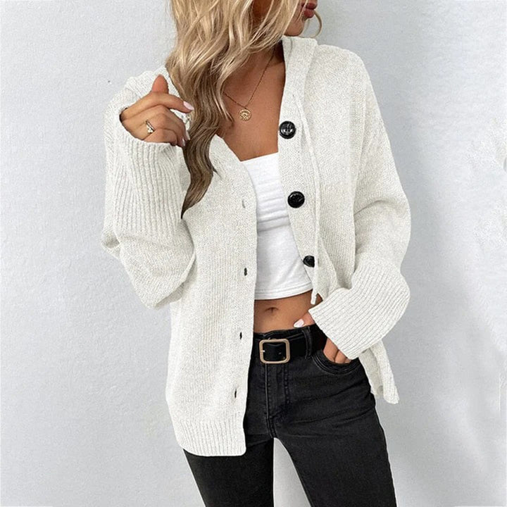 Women's Knit Cardigan – Relaxed Hooded Knit Large Button Closure