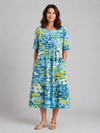 Women's Abstract Print Midi Dress with Pockets – Summer Holiday Style in Light Blue | Invictora.com