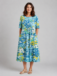 Women's Abstract Print Midi Dress with Pockets – Summer Holiday Style