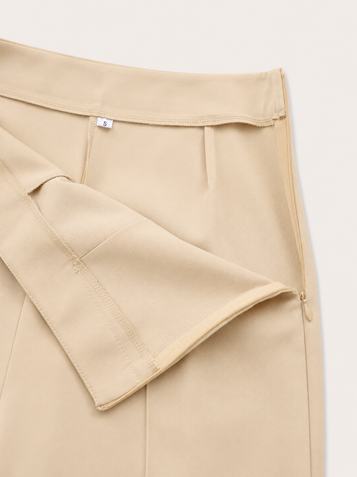 Women's Belted Blazer & Wide Leg Trouser Co-Ord Set – Tailored Two-Piece Suit in Beige | Invictora.com