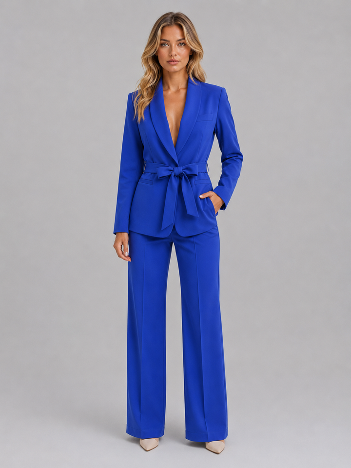 Women's Belted Blazer & Wide Leg Trouser Co-Ord Set – Tailored Two-Piece Suit | Invictora.com
