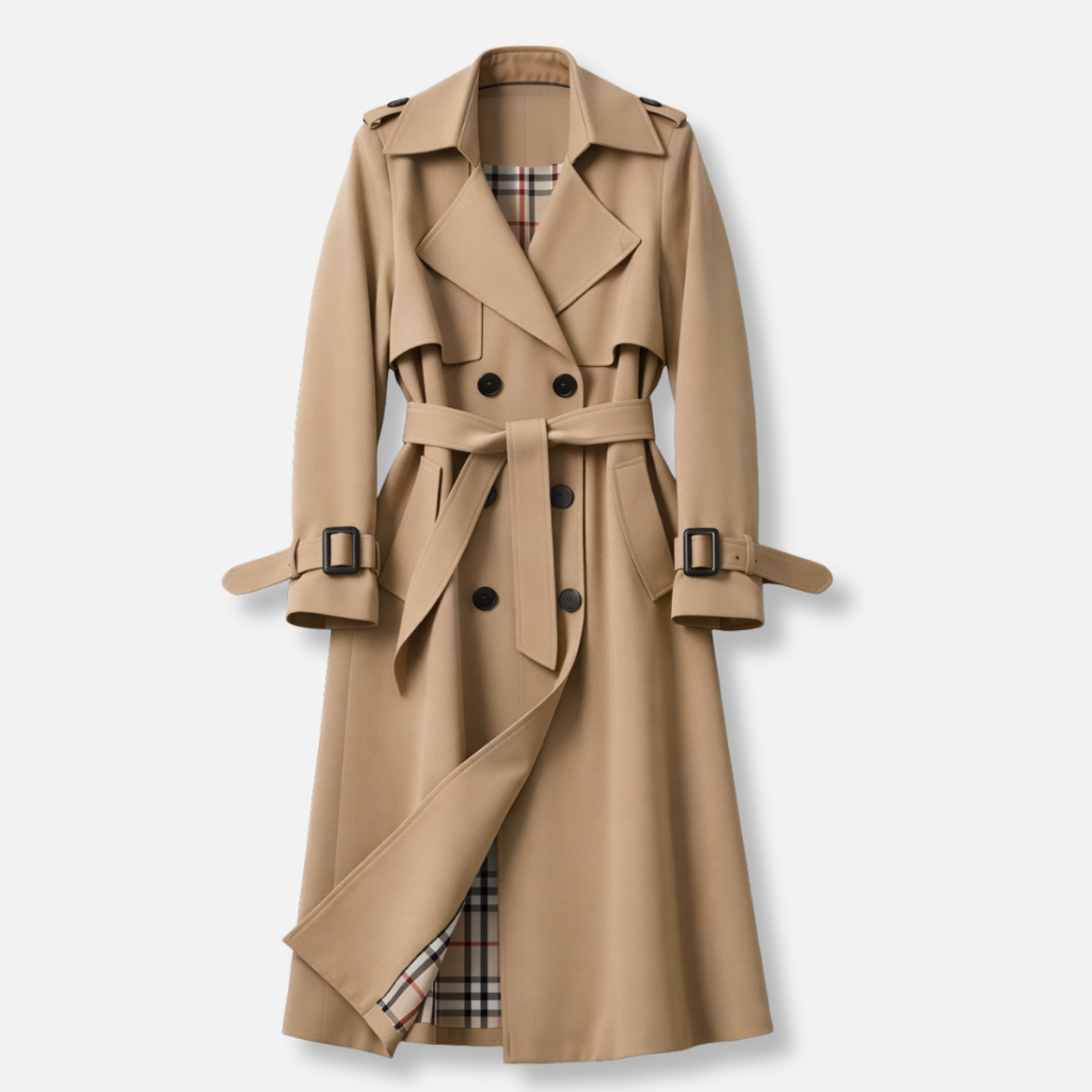 Women's Belted Trench Coat – Tailored Long Fit in Beige | Invictora.com