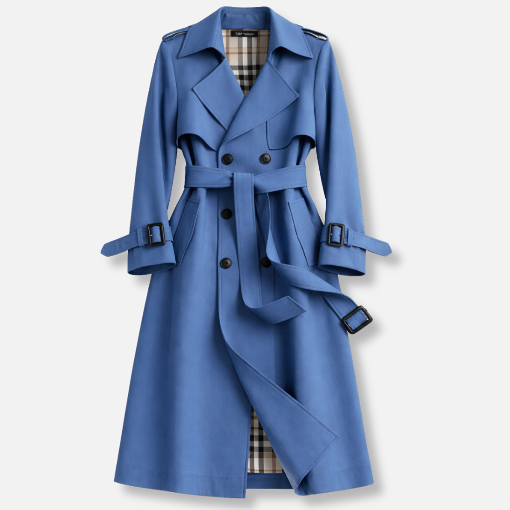 Women's Belted Trench Coat – Tailored Long Fit in Blue | Invictora.com