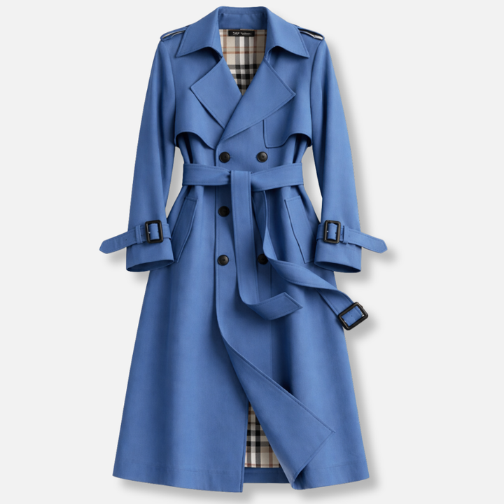 Women's Belted Trench Coat – Tailored Long Fit in Blue | Invictora.com