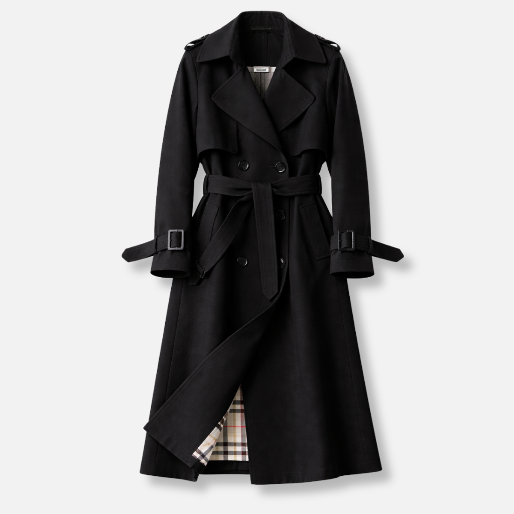 Women's Belted Trench Coat – Tailored Long Fit in Blue | Invictora.com