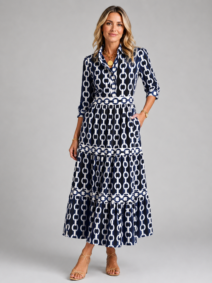 Women's Chain Print Midi Dress – Flattering Relaxed Fit | Invictora.com