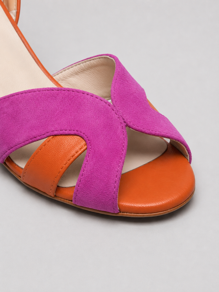 Women's Colour Block Heeled Sandals – Cushioned Block Heel in Pink | Invictora.com