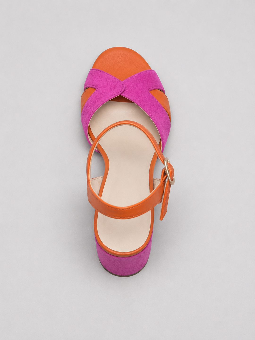 Women's Colour Block Heeled Sandals – Cushioned Block Heel in Pink | Invictora.com