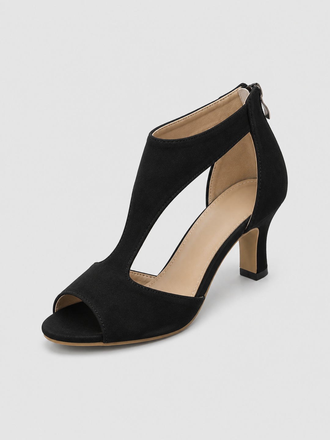 Women's Comfort Open-Toe Heels – Elegant Soft Suede Look in Pink | Invictora.com
