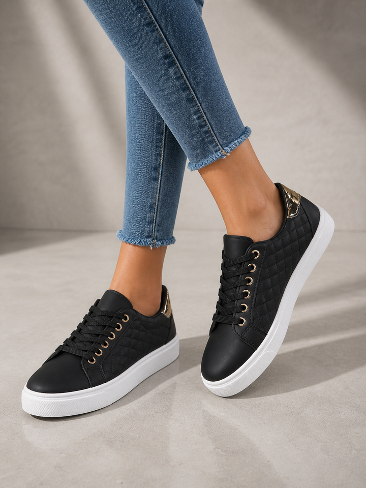 Women's Comfort Trainers – Quilted Leather Look Shoes in White | Invictora.com