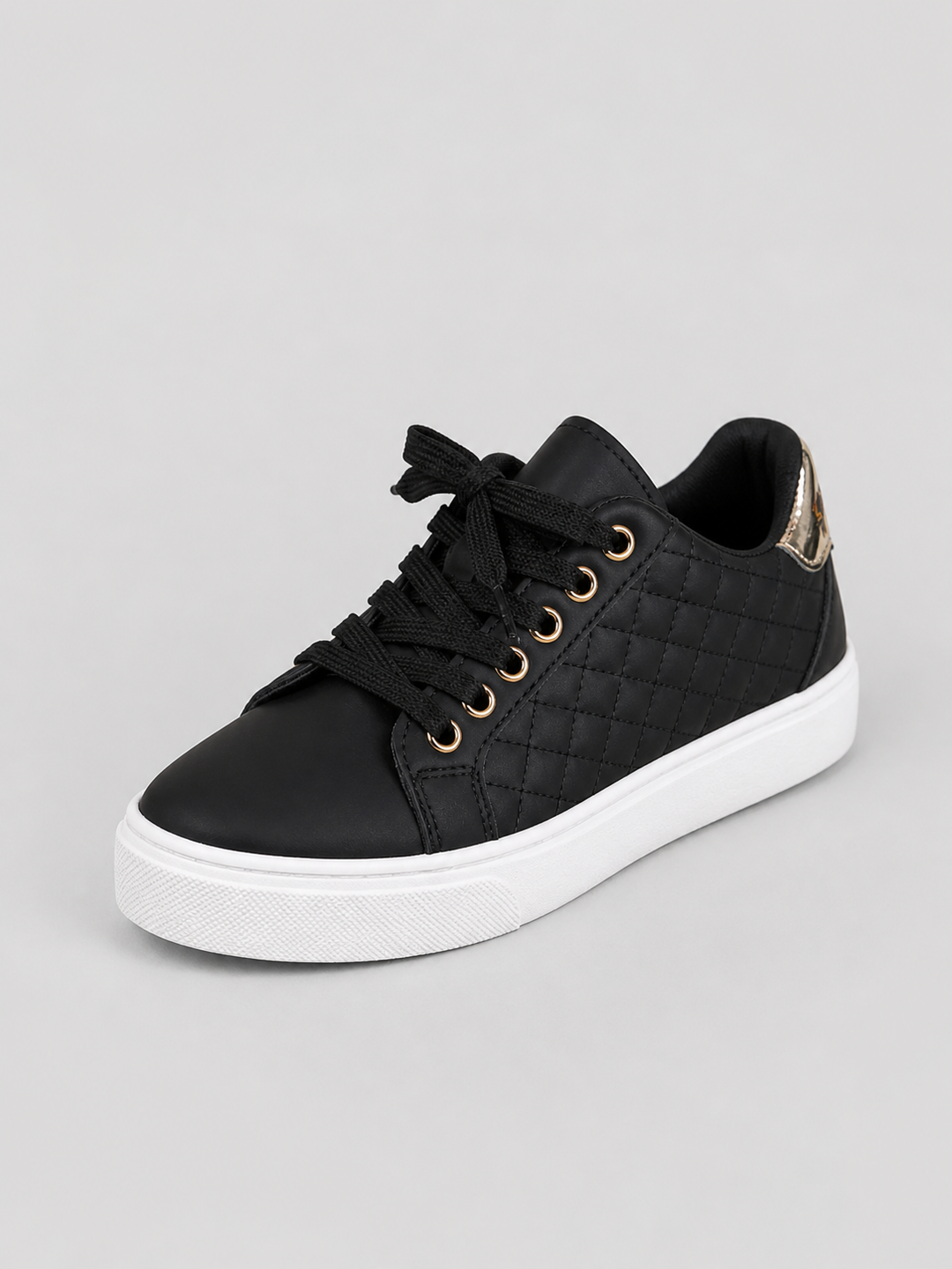 Women's Comfort Trainers – Quilted Leather Look Shoes in White | Invictora.com