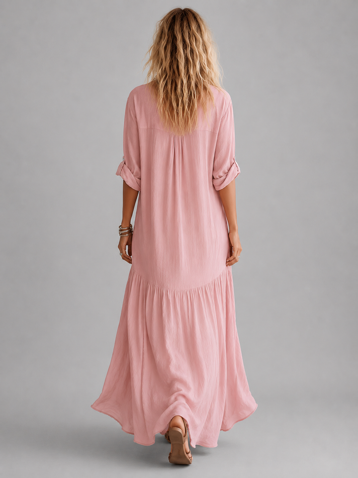 Women's Ottilie Linen Maxi Dress in Pink | Invictora.com