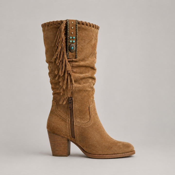 Women's Cowboy Fringe Boots – Mid-Calf Style in Brown | Invictora.com