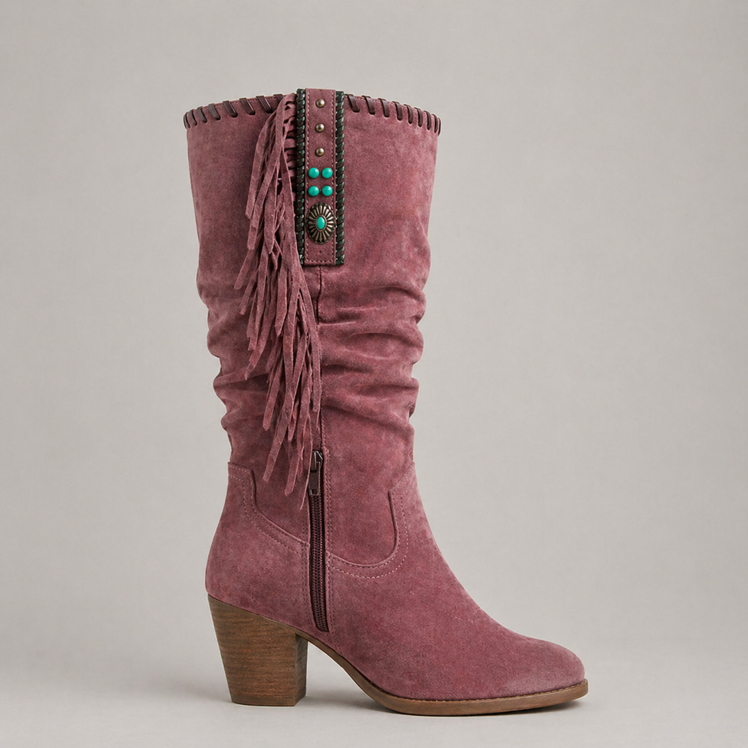 Women's Cowboy Fringe Boots – Mid-Calf Style in Brown | Invictora.com