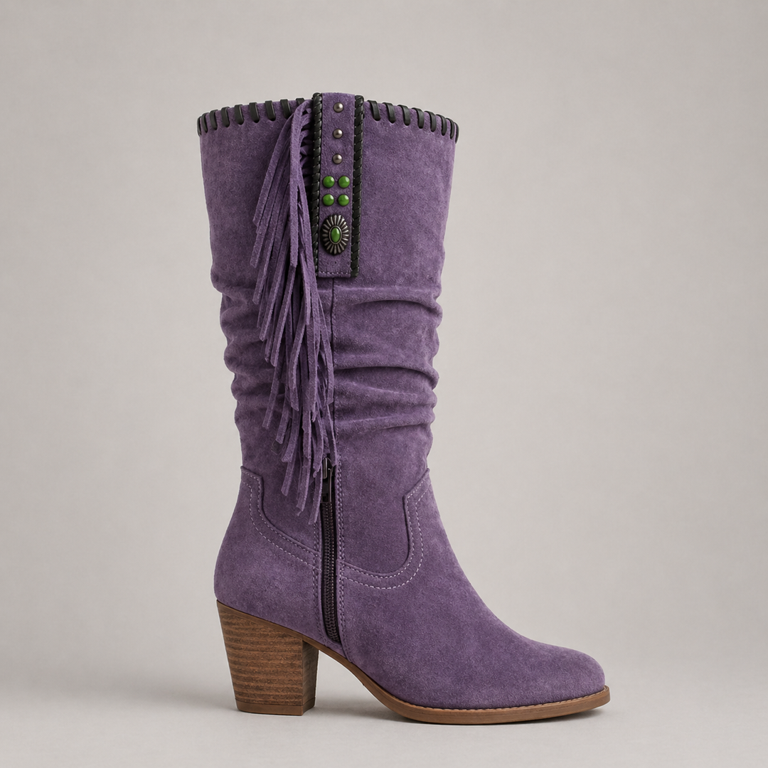 Women's Cowboy Fringe Boots – Mid-Calf Style in Brown | Invictora.com